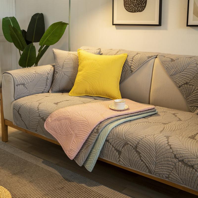 Nordic Simple Solid Color Sofa Cushion Four Seasons Pure Cotton Fabric Non-Slip Cotton Seat Cushion Universal Modern Sofa Cover Towel