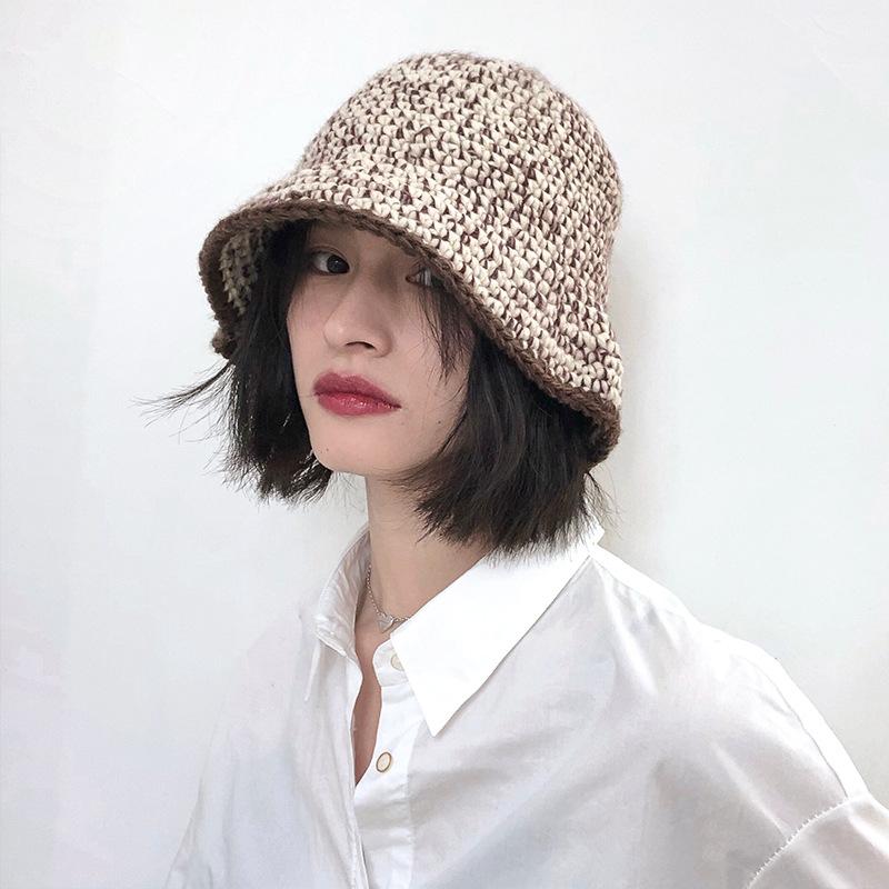 New retro knitted bucket hat women's autumn and winter fashion warm wool hat versatile basin hat tide