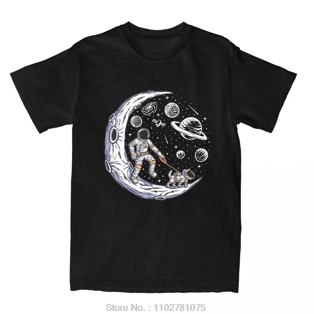 Vintage Men's Clothing Astronaut And Dog On The Moon Oversized T-shirt Outer Space Cotton Tshirt Summer Classic Fitness T Shirt