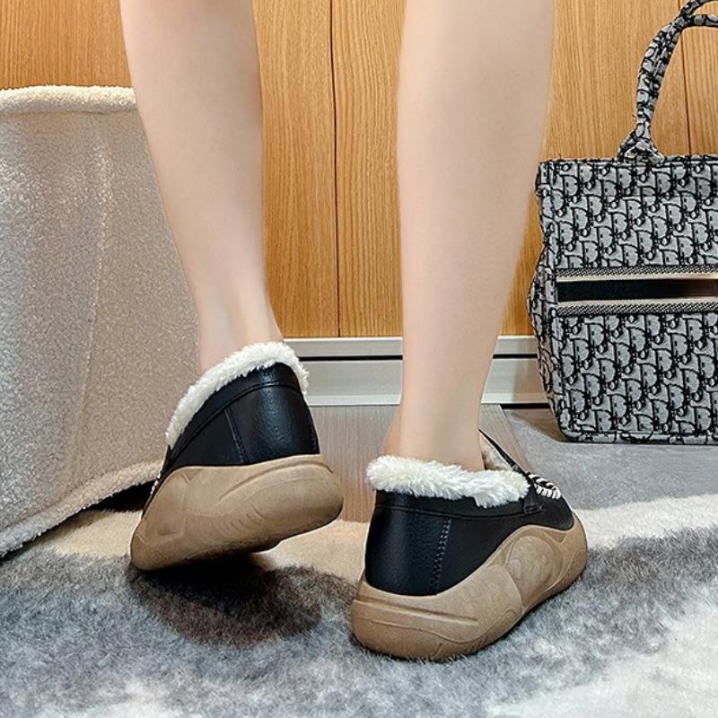 Winter Flat Shoes for Women Casual Slip-on Plus Plush Warm Cotton Shoes Woman Loafers