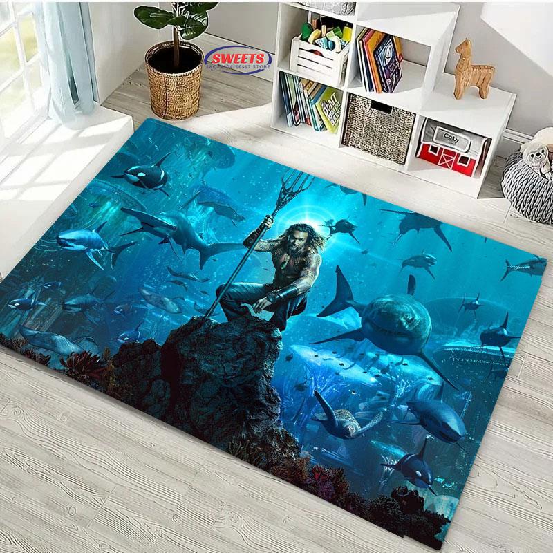New Shelves! Classic DC Aquaman Carpet, Living Room Bedroom Office Area Children's Room of Choice, Non-slip Machine Washable Mat