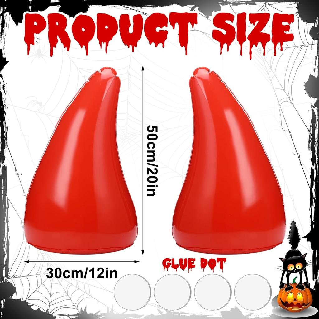 2 Pcs 20 X 12 Inch Oversize Halloween Devil Horn Car Decoration Extra Large Inflatable Devil Horn Stickers Red Gothic Horror Halloween Car