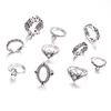 Dazzling Opal Diamond Crescent 10-Piece Joint Ring Combination Set