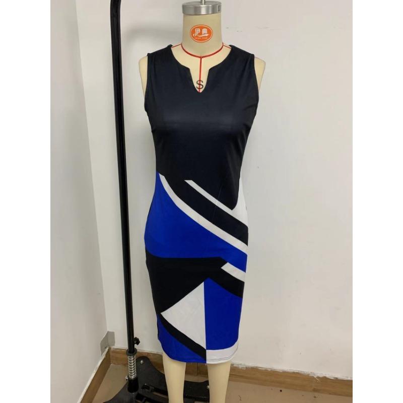 Summer Print Sexy Sleeveless Pencil Dress Women's Party Slim Fit Elegant Wrap Dress V Neck Fashionable Bodycon Casual Simple Clothing