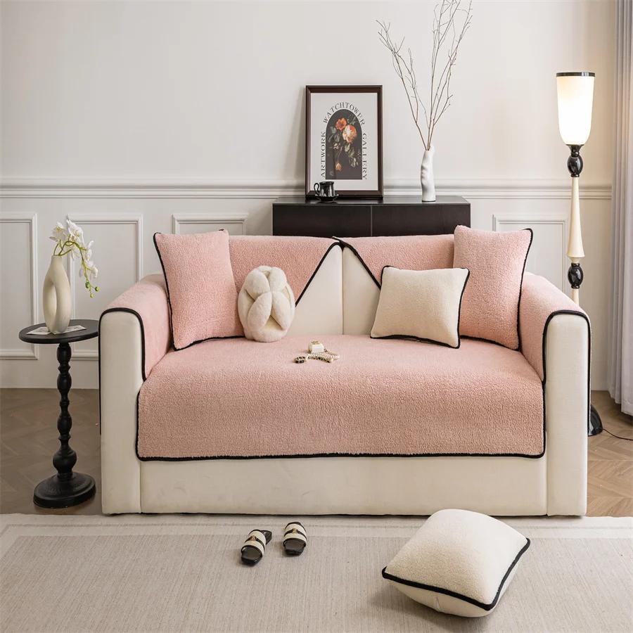 2025 New Cashmere Sofa Cushion Winter Thickened Plush Cushion Non-slip Sofa Cover Cover Cloth