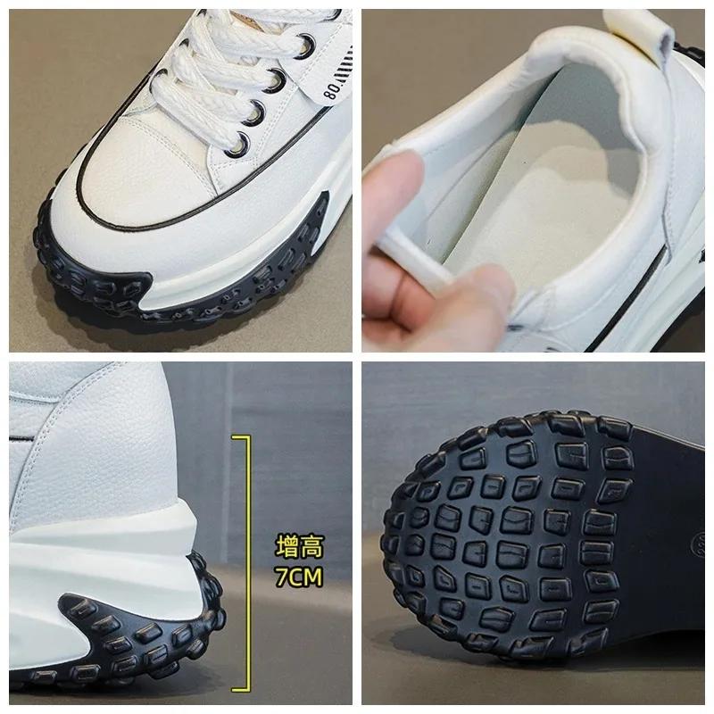 Mode 7CM Echtes Leder Plateau Keilabsatz Mode Damen Frühling Gut sitzend Herbst Klobige Sneakers Schuhe Atmungsaktiv Gemischte Farbe Winter