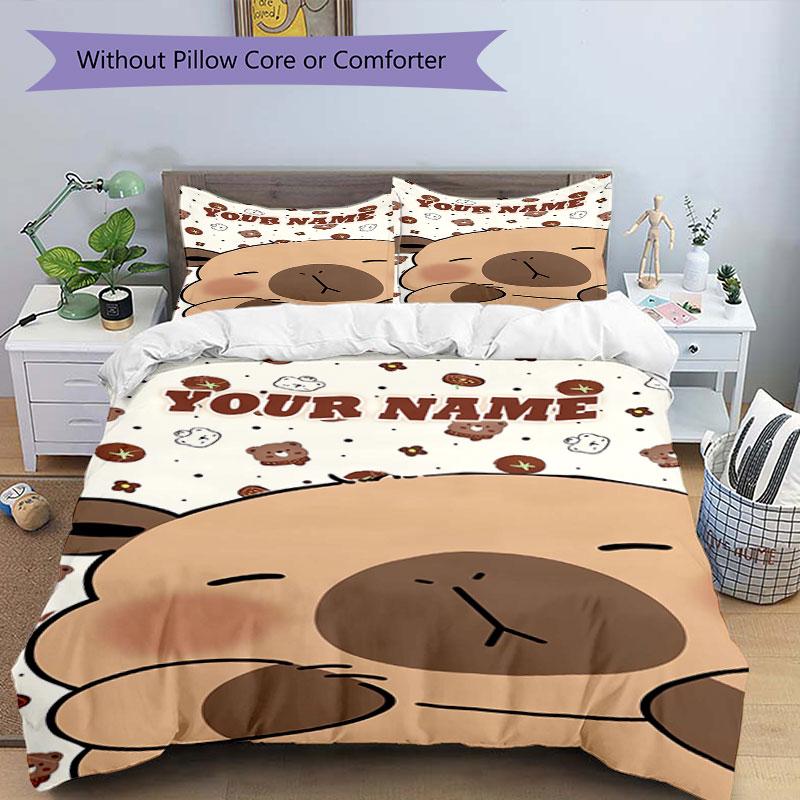 3PC Custom Name Bear Friends Forever Bedding Set Duvet Cover Closure Includes 1 Duvet Cover & 2 Pillowcases for Bedroom