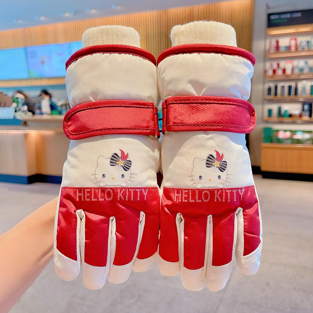 Sanrio Kinder Skihandschuhe Hello Kitty Wasserdicht Kälteschutzhandschuhe Warme Handschuhe für den Winter Wintergeschenk für Kinder