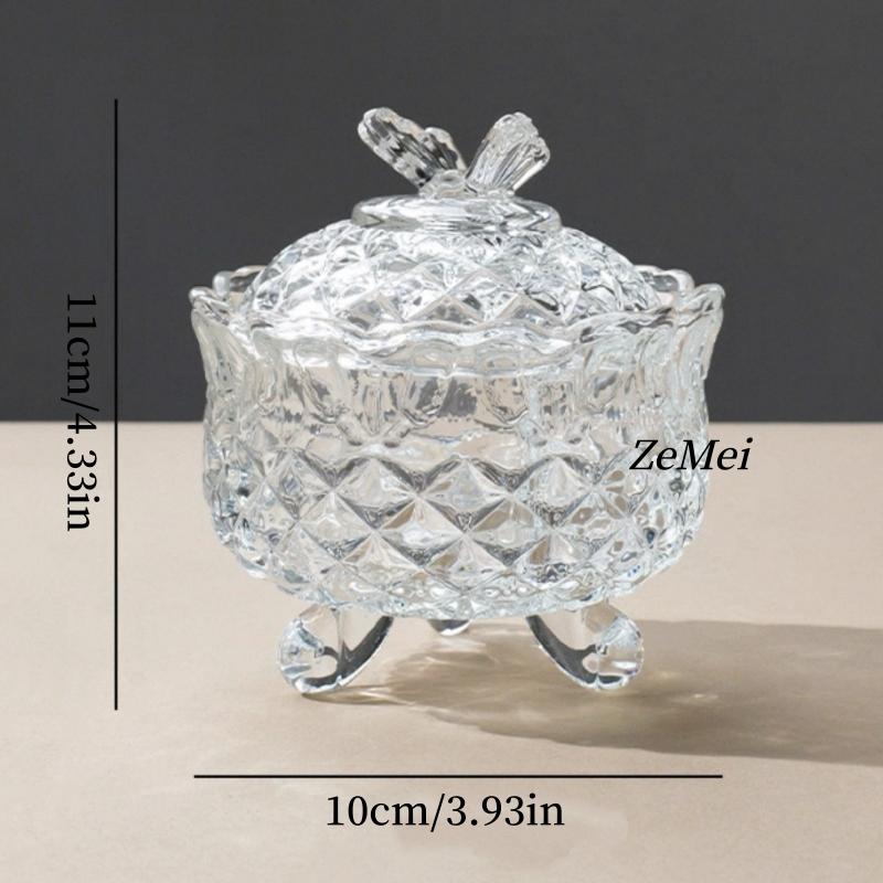 European-Style Glass Tripod Butterfly Transparent Storage Jar,Jewelry Organizer Glass Jar With Lid Candy Container Decoration