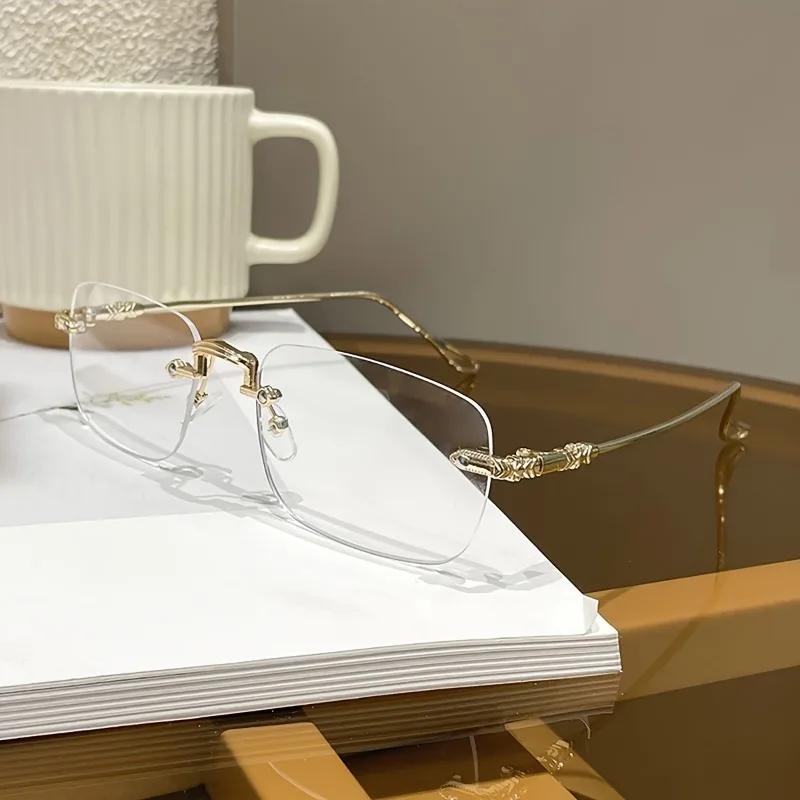 Elegant Women's Rimless Rectangle Glasses with Blue Light Blocking Metal Frame Glasses