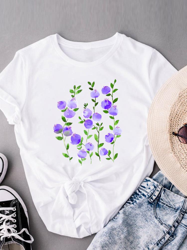 (Asian Size) trend plant cute T-shirts O-neck Casual Clothing Fashion Female Women's Top Short Sleeve T shirt Printed Graphic Tee