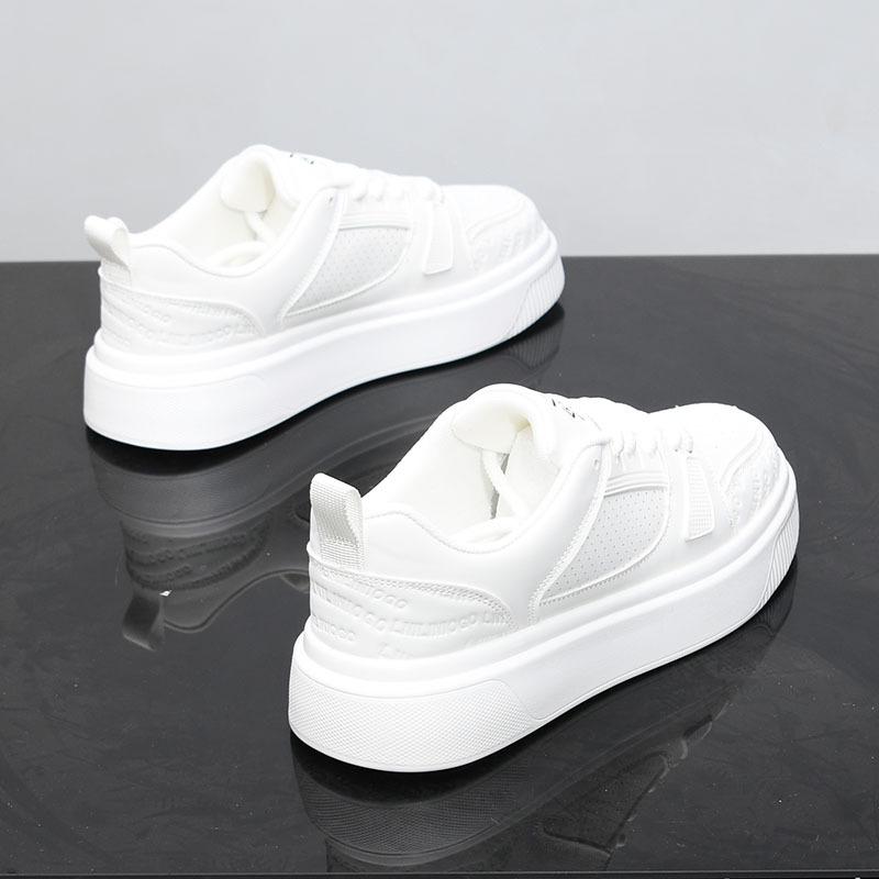 Thick-soled leather spring and summer new breathable muffin tide casual board shoes inner height-increasing shoes