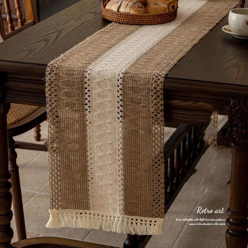 

OurWarm 72inch Linen Table Runner with Tassels Nordic Woven Luxury Cotton Home TV Cabinet Dining Table Party Wedding Decoration 30x120