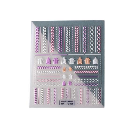 Embossed Nails Art Stickers Creative 5D Engraved Woolen Yarn Pattern Manicure Decals Exquisite DIY Nail Design