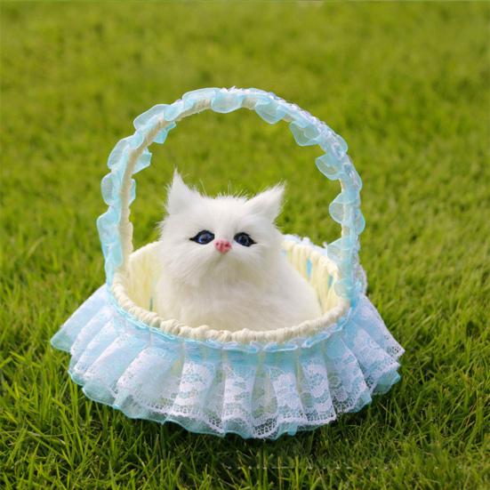 Simulation Cat Model Vivid Sounding Kitten Doll Lovely Miniature Figurine Decoration Faux Fur 3D Animal Figure Basket Model Car Ornament Craft Gift