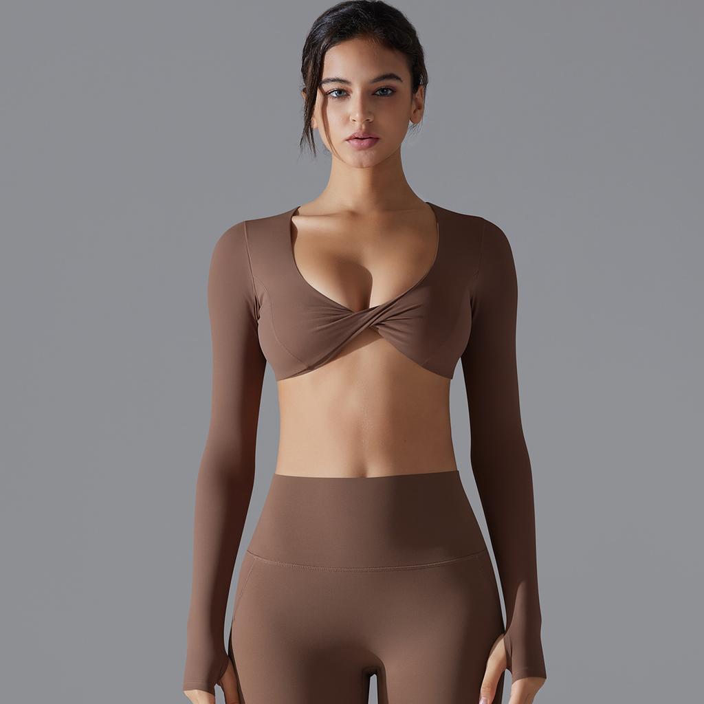 Sexy Chest Long Sleeved Yoga Nude Quick Drying Tight Fitting Sports T-Shirt Casual Running Fitness Top For Women