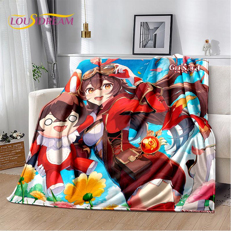 2025 New Cartoon Genshin Impact Character Solo Game Soft Blanket,Soft Throw Blanket for Home Bedroom Bed Sofa Picnic Child Gift