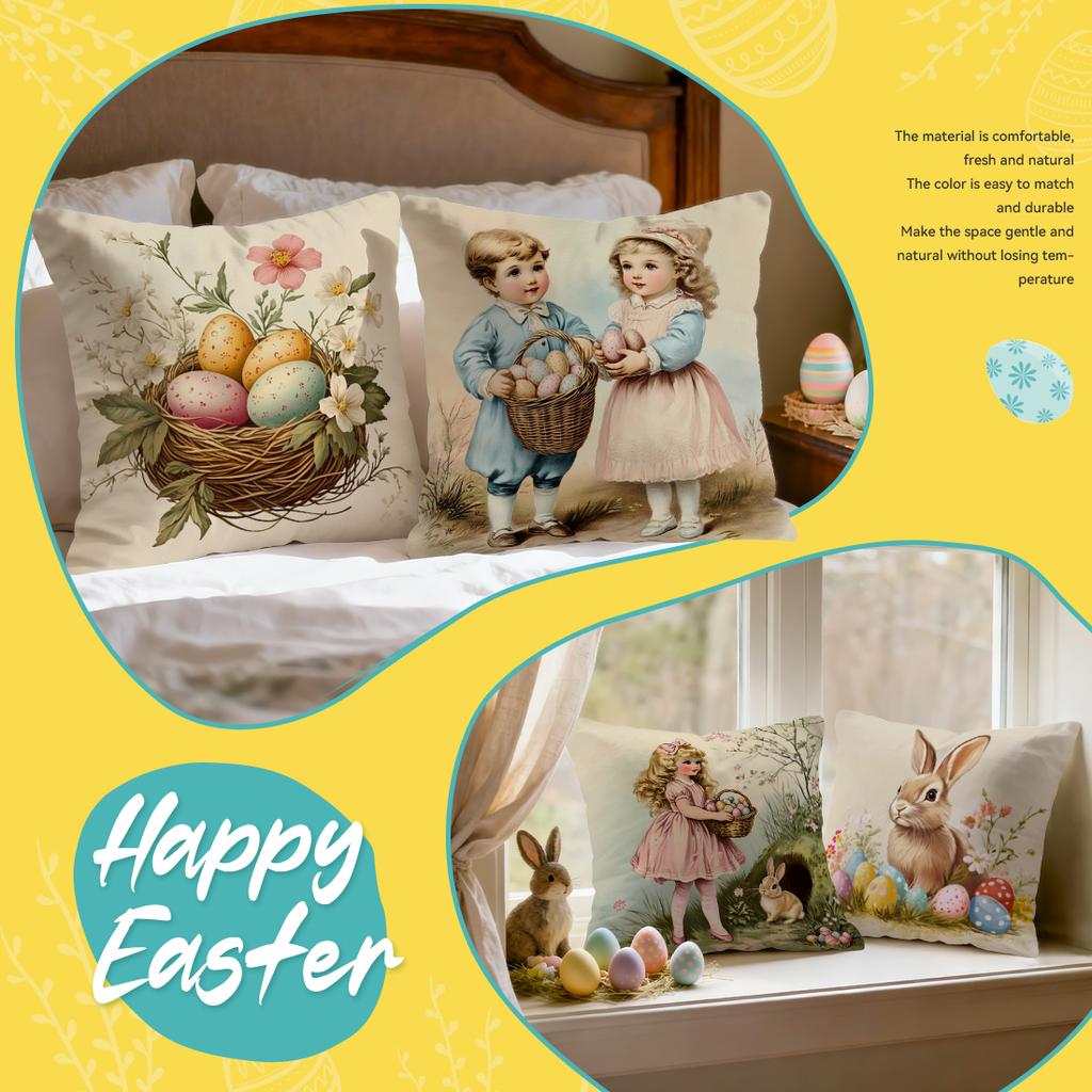 Easter Vintage Illustration Cushions Pillowcase Polyester Cushion Cover Throw Pillow Pillowcover Home Car Sofa Decor