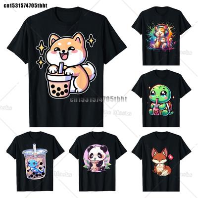 Kawaii Corgi Dog Shiba Inu Drinking Bubble Tea Boba TShirt Kawaii Drinks Outfit Japanese Shirt Harajuk Tees Anime Lover Tee