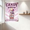 Vintage Style Candy Shop Metal Tin Sign Light Pink Chevron Background Glass Jar with Pink Sweets for Home Wall Decor Bar Club Ca