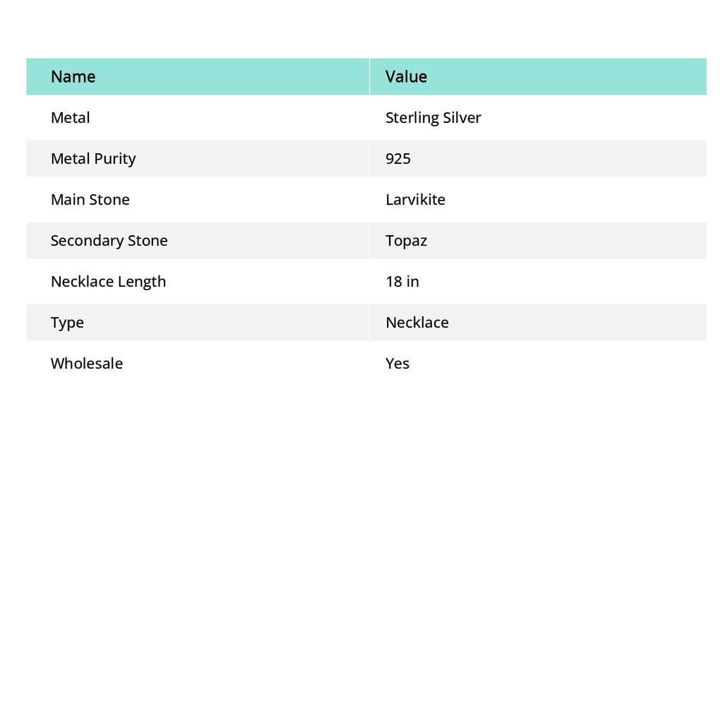 Larvikite naturală, piatră prețioasă de topaz Colier cadou din argint 925 18" i0e65