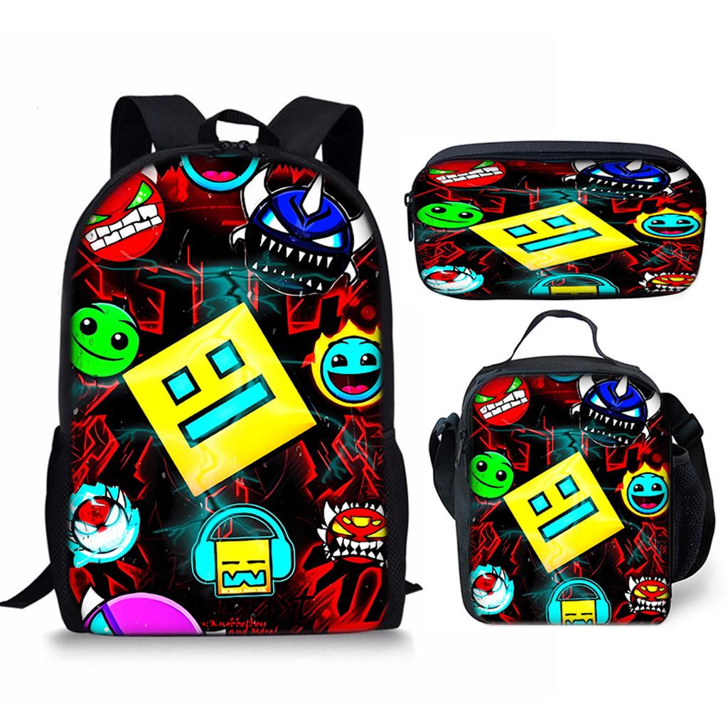 Hip Hop Popular Funny Geometry Dash 3D Print 3pcs/Set pupil School Bags Laptop Daypack Backpack Crossbody Lunch bag Pencil Case