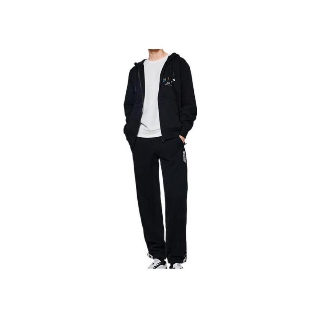 Li Ning Wade Dreamer Series Solid Color Letter Print Drawstring Elastic Warm Sports Pants Unisex Pants Black AKLSG25-1