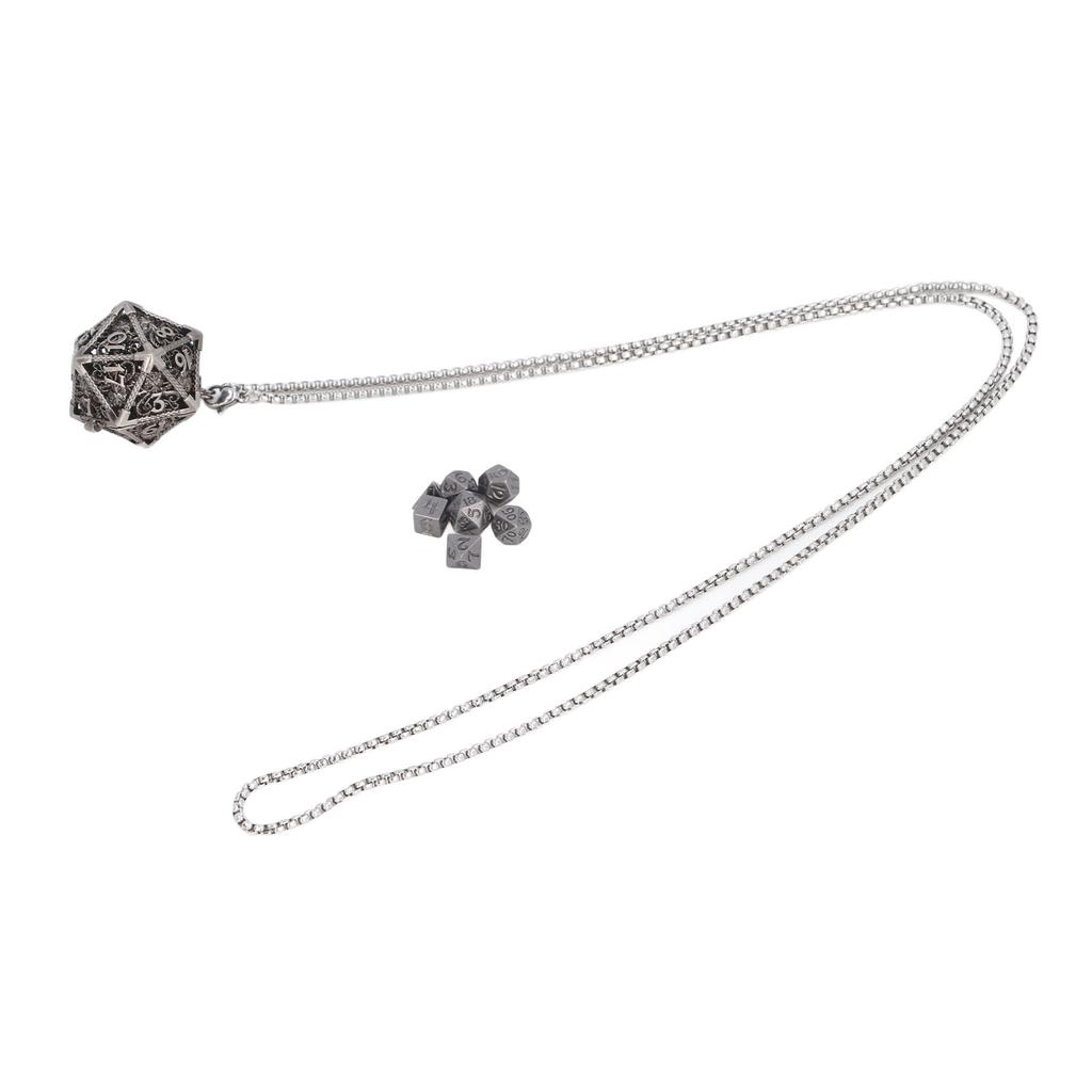 Mini Terningsett Halskjede Antikk Liten Mini Metall Hul Polyedrisk Bærbar Leke med Oppbevaringsboks