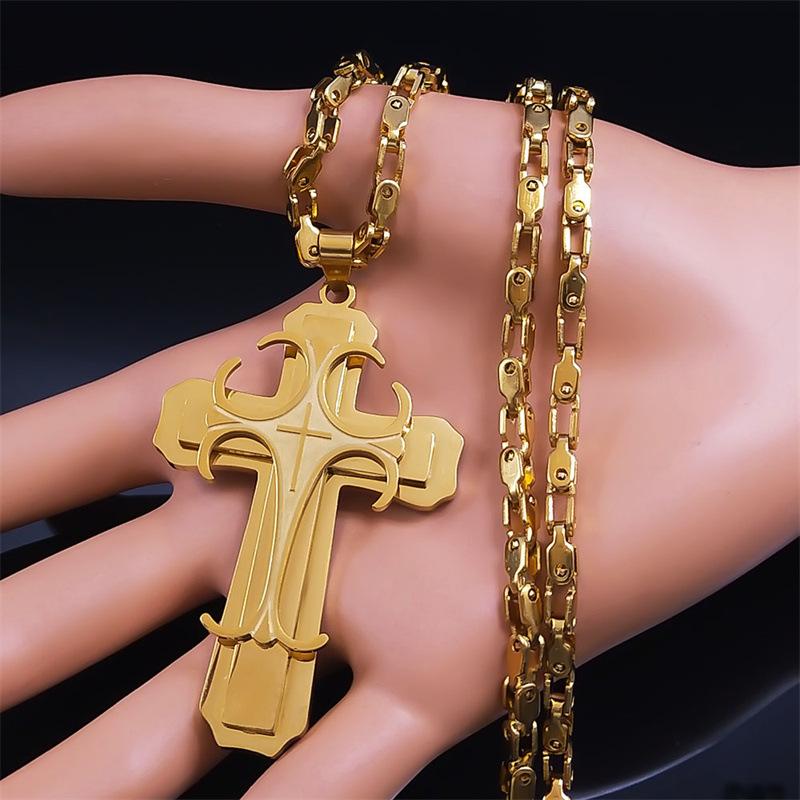 New Product Large Cross Necklace Men's Stainless Steel Gold Christmas Chain Necklace Christmas Gift Jewelry