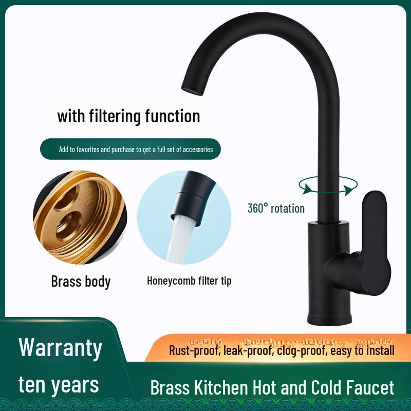 All-Copper Pull-Out Kitchen Faucet with Hot/Cold Switch - Splash-Proof Vegetable Basin Sink