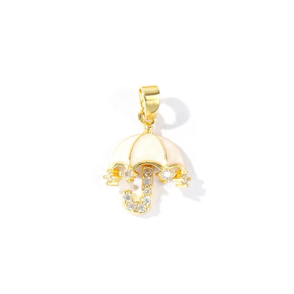 2 pcs 18k Gold Plated CharmsTransparent Zircon Pearl Umbrella Flower Melon Seed Buckle Brass Pendant For DIY Necklace Making