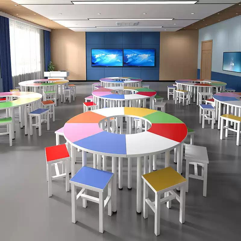Set Scrivania e Sedia a Ventaglio Regolabili per Studenti Scolastici