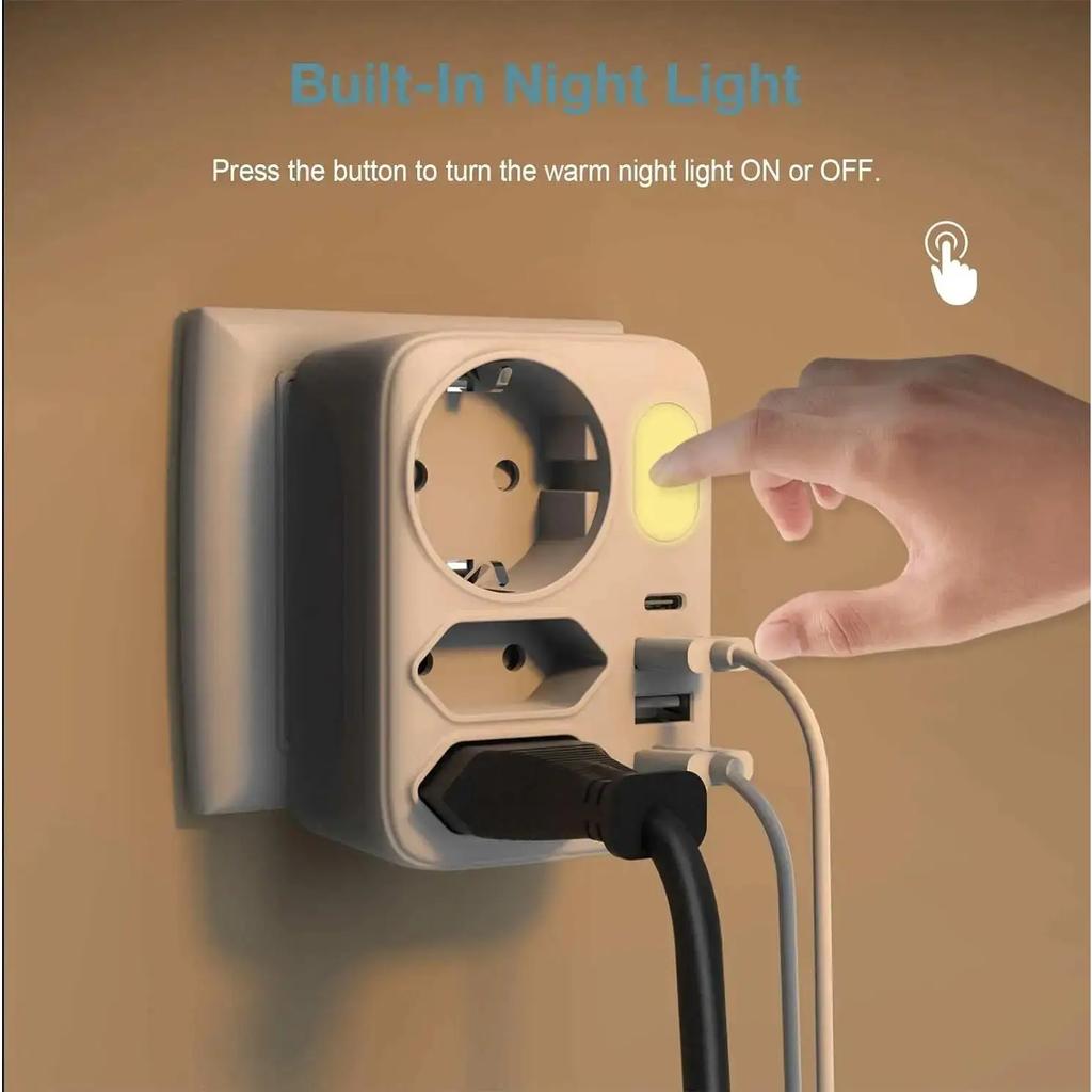 EU Konverterstecker Wandsteckdosenverlängerung mit 3 USB A+Typ C Ladeanschlüssen Deutschland Spanien Multi-Steckdosen-Netzteil für zu Hause