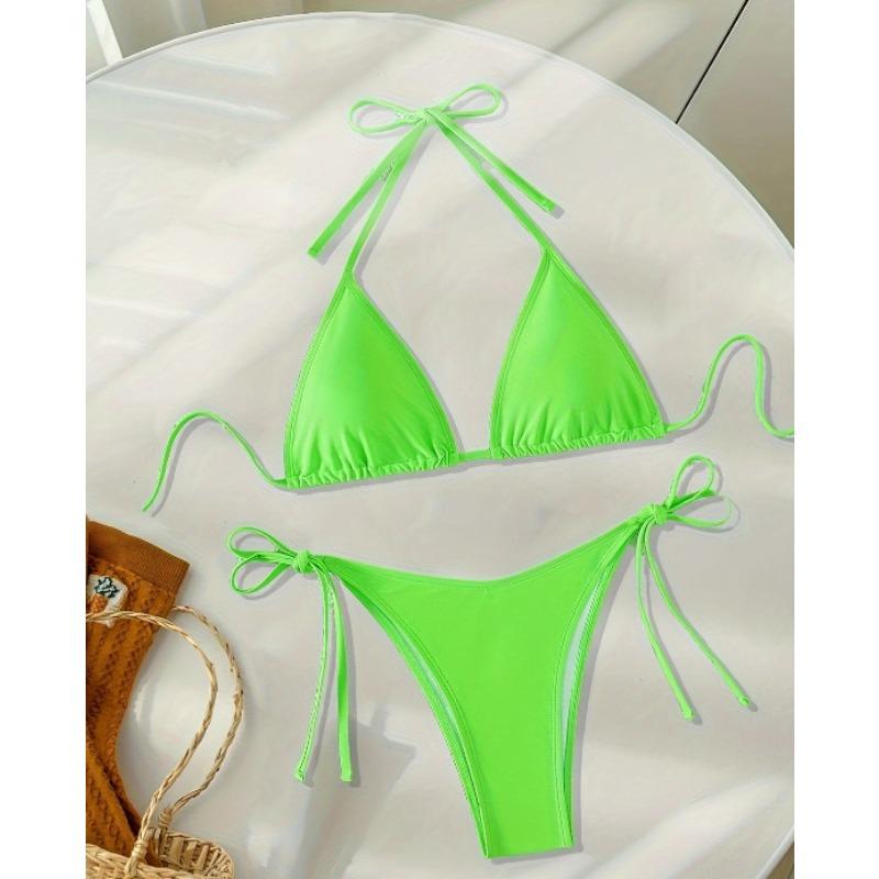 

Новый раздельный купальник бикини с кружевной шнуровкой халтер и треугольными чашечками, сексуальный L