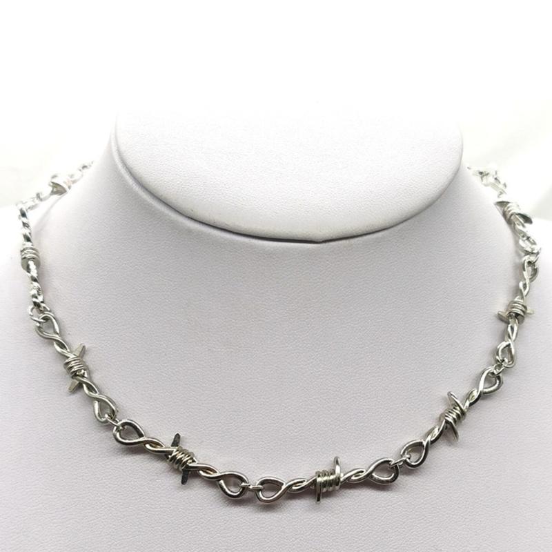 Punk Thorns Necklace Gothic Barbed Wire Chain Necklace for Men Women Adjustable Hip Hop Bramble Chokers Necklace Jewelry