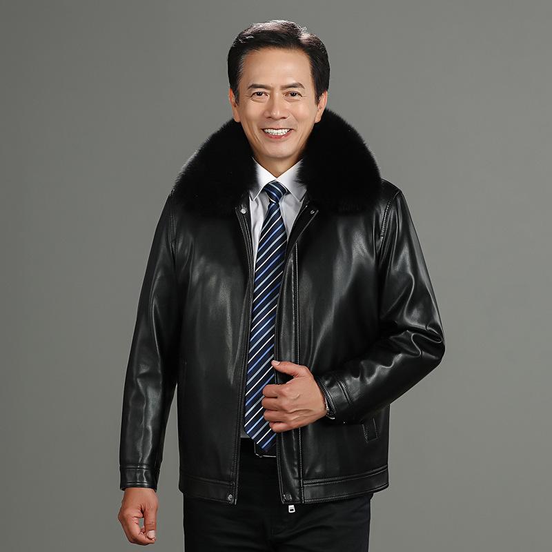 Winter Leather Jacket Men'S Large Fur Collar Removable Fleece Liner Sheepskin Fleece Jacket