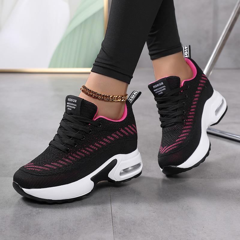 Fashion Sneakers Women Mesh Breathable Casual Women Spring Platform Heels Wedges Height Increasing 2025 Knitted Ladies Vulcanized Shoes