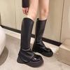 Womens Round Toe Platform Knee Thigh Boots Chunky High Heel Wide Tube Pull On Shoes Retro Chelsea Western New  Winter