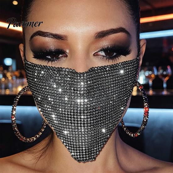 Rhinestone Eye Mask Sparkly Face Mask, Glitter Crystal Masquerade Bling Half Gorgeous Carnival Wear Covers for Women Halloween Costume Party
