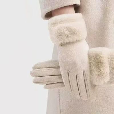Casual Solid Color Suede Gloves Touch Screen Soft Full Fingers Mittens Comfortable Windproof Women Winter Gloves Outdoor