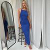 Women'S Long Ruched Dress Sleeveless Slim Monochromatic Party Back Split Clubwear Female Outfits Summer