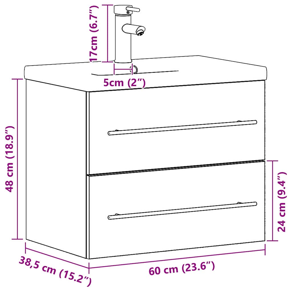 Washbasin Cabinet Set 2 Pcs Reclaimed Wood Look Engineered Wood & Ceramic