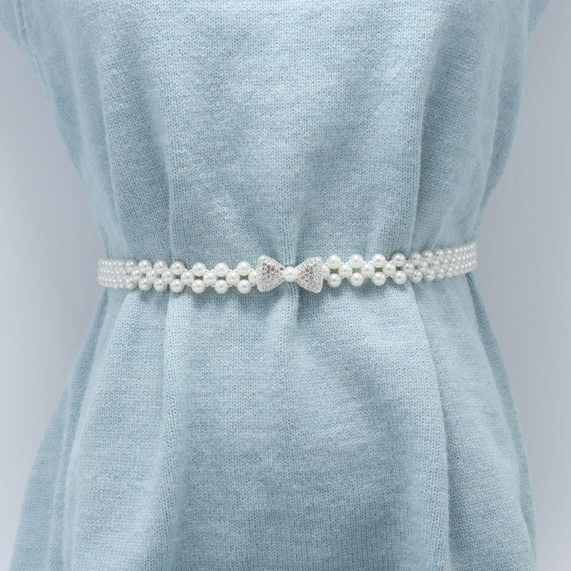 Stylish Beaded Elastic Waist Belt Designed For Women With Large Pearls Rhinestones And