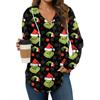 Women's Fashion Hoodies V Neck Long Sleeve Christmas Printed Drawstring Casual Loose Pullover Tops