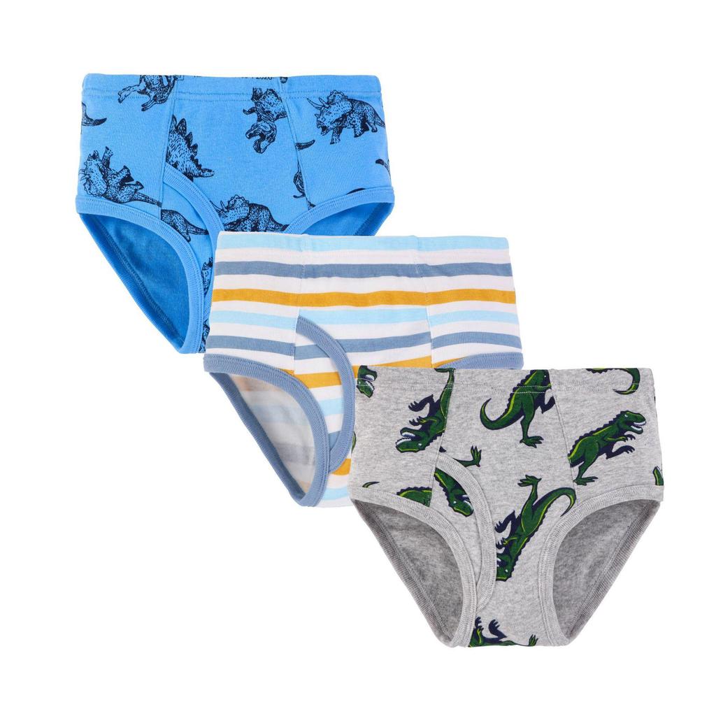 Boys' 100% Cotton Dinosaur Print Mid-Waist Underwear, 3-Pack