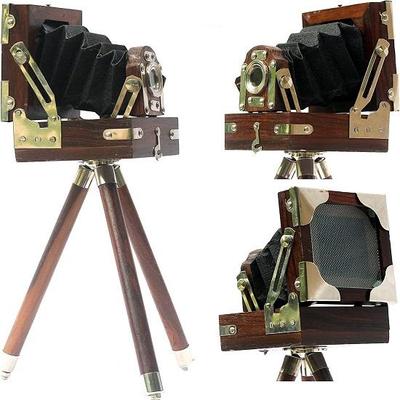 Vintage Look Film Camera Wooden Tripod Collectible Studio Gift Item Decorative Showpiece for Home, Office, or Studio Gift