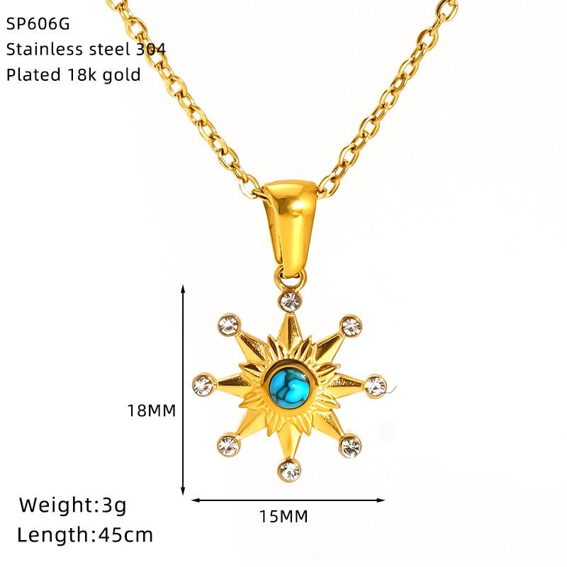 Retro Turquoise Titanium Steel Necklace Medium Antique Temperament Simple Light Luxury Pendant Spot