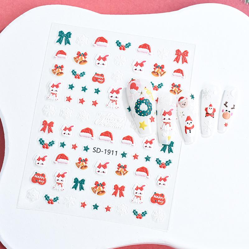 Christmas Lovely Cartoon Bowknot Santa Claus Snowman Christmas Tree Elk Snowflake Nail Art Stickers Xmas Cute Manicure Decals