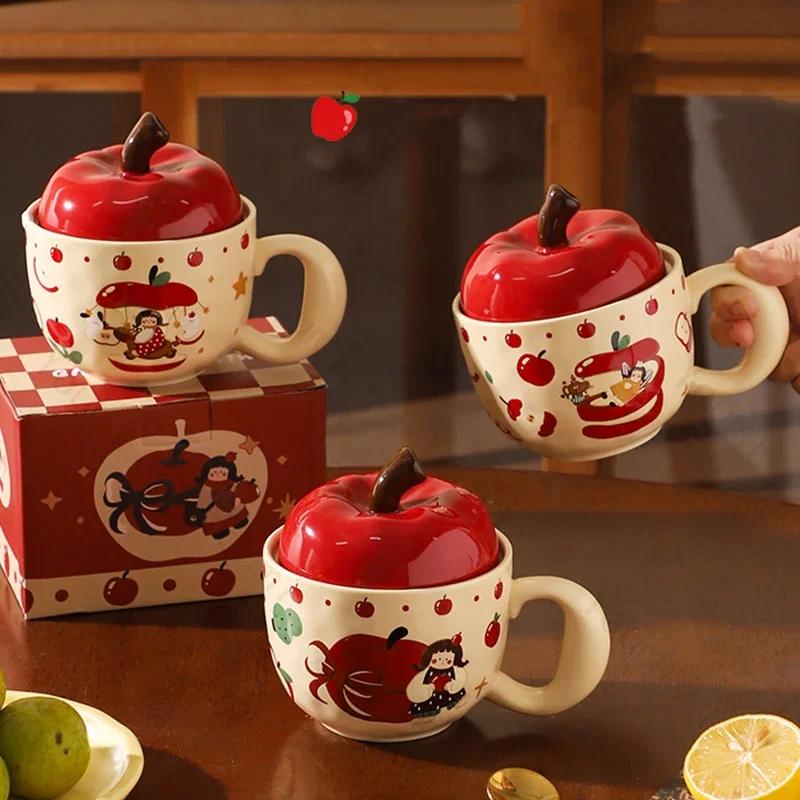 Christmas Creative Apple Mugs Home Breakfast Oat Milk Ceramic Cup Office Afternoon Tea Exquisite Coffee Cups