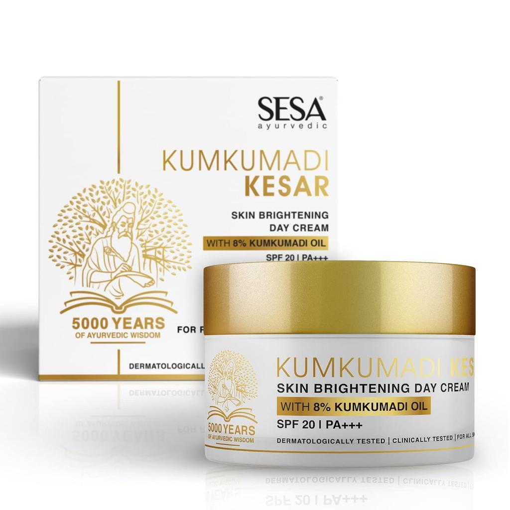 Sesa Kumkumadi Kesar Day Cream 50g With SPF 20 PA++ Ayurvedic Skin Brightening Moisturizer For Daily Sun Protection And Radiant Glow